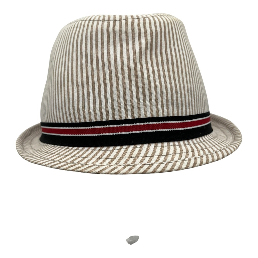 Ben Sherman Mens Striped Fedora Banded Hat Elmwood Tan White L/XL Small Brimed
